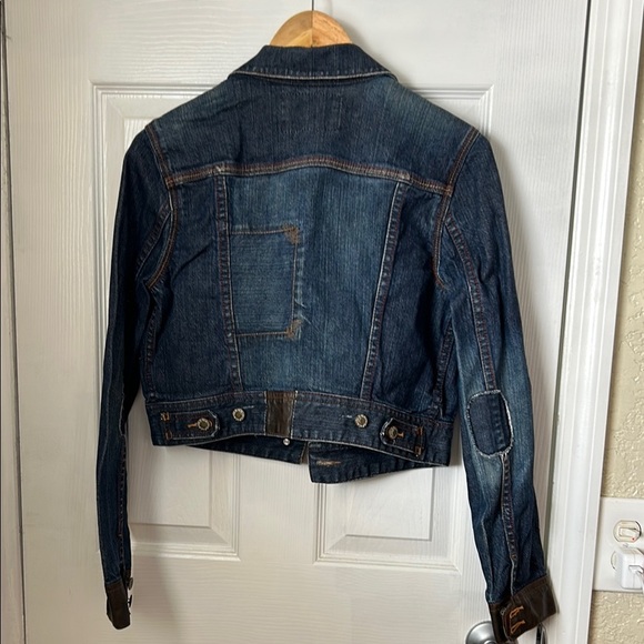Y2K Special Edition Old Navy Women's Blue Denim Jacket cropped leather cuff med - Picture 5 of 14